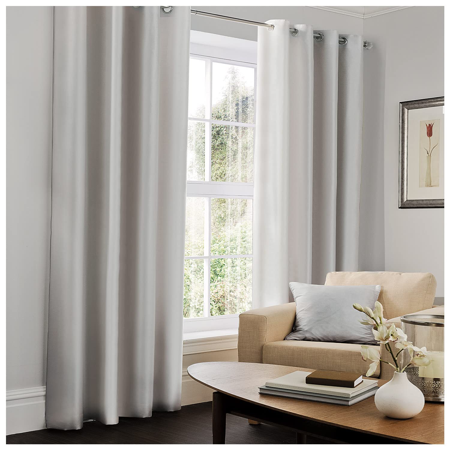 Gc Gaveno Cavailia Silver Gaveno Cavailia Luxury Fully Lined Plain Faux Silk Eyelet Curtains With Tie Backs 66X72 Inches