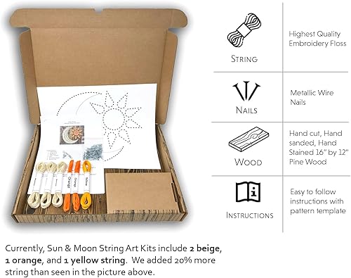 Miniatura 4 de String of the Art Kit de arte de cuerda de sol y luna, kit de manualidades hecho en Estados Unidos para adultos, madera de pino teñida (16 x 12