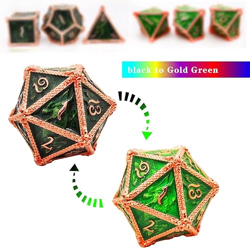 Miniatura 2 de Juego de dados de metal que cambian de color, dados para DND, dados para juegos de rol para Dungeons and Dragons (de negro a verde)