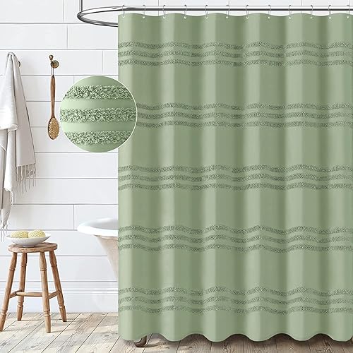Miniatura 7 de Dynamene Cortinas de ducha extralargas, 84 pulgadas de largo, cortina de ducha de tela de felpilla texturizada a rayas, juego de cortina de ducha de
