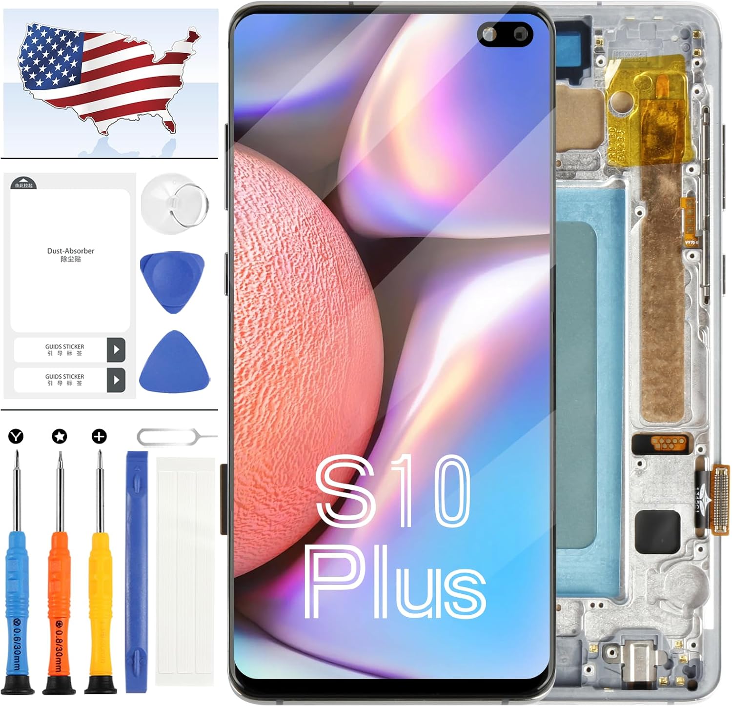 TFT Galaxy S10 Plus LCD Screen Replacement for Samsung Galaxy S10 Plus G975f G975u G975w LCD Display Touch Screen Digitizer Assembly Repair Kit 6.4" with Frame (NO Fingerprint) (Black)