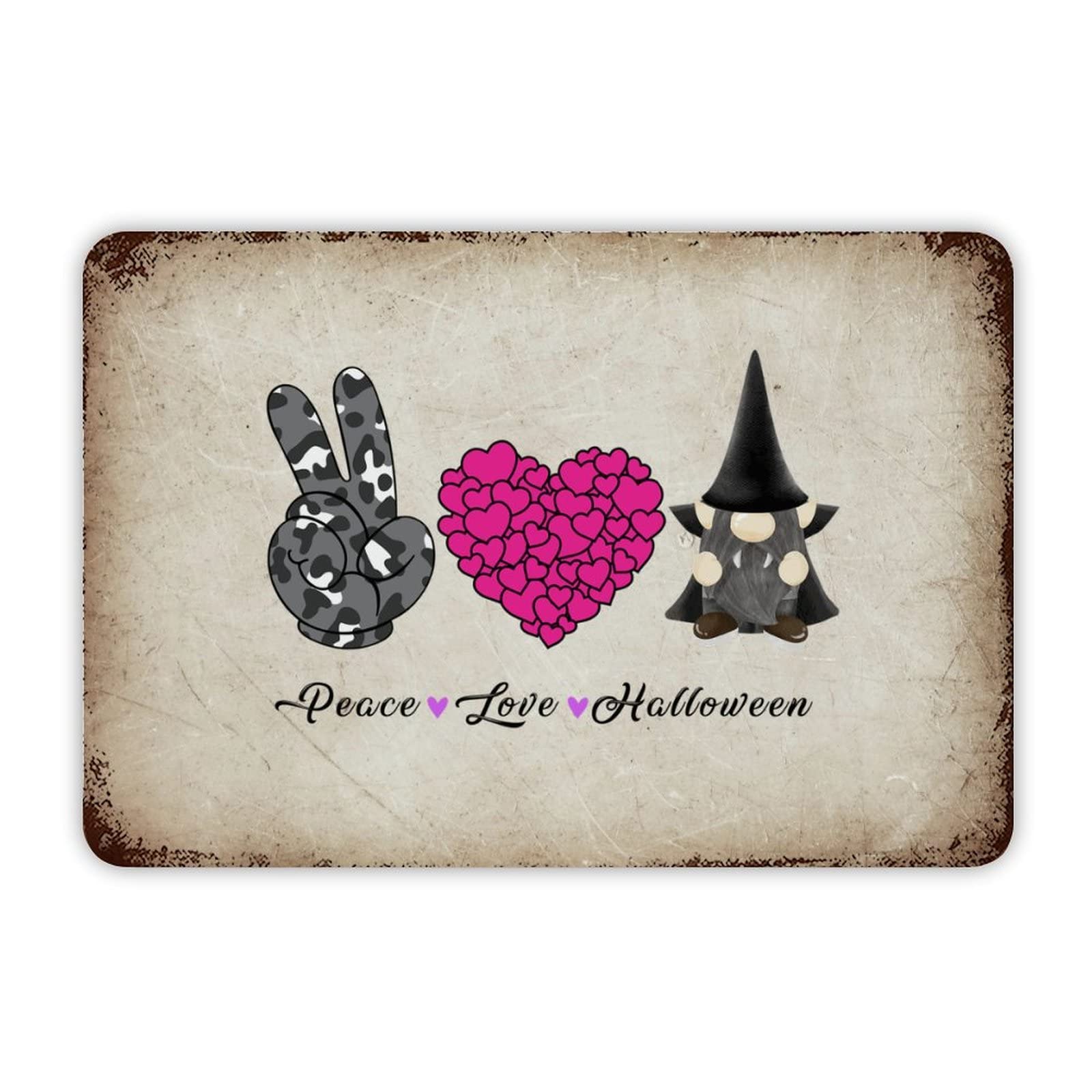 ENEDNATE Peace Love Halloween Pumpkin Gnome Witch Hat Ghost Aluminum Tin Sign 8"x12" Waterproof Vintage Metal Sign for School Office Classroom Gate Garage Garden Home Wall Decor Housewarming Gifts