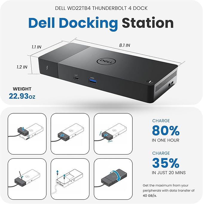 Dock Thunderbolt 4 Dell WD22TB4 180W - 40Gbps, Hub USB-C miniatura 6