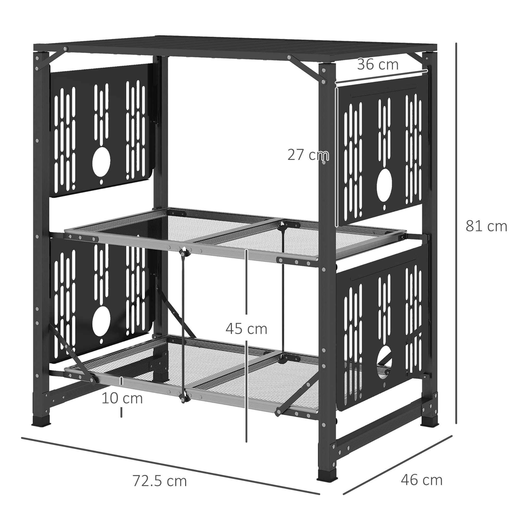Outsunny Cuisine de Camping Table de Camping Pliante en Acier et Aluminium, avec Sac de Transport, 2 tablettes rabattables, 2 étagères et Porte-gobelets, dim. 126L x 46l x 81H cm