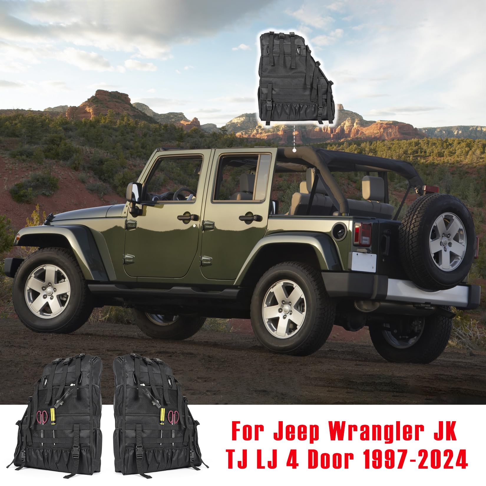 Überrollbügel-Aufbewahrungstasche für Jeep Wrangler JK TJ LJ 4-Türer 1997–2024, Multi-Pocket-Cargo-Tasche für Jeep Wrangler, wasserdicht, Wandern, Camping, Organizer, Aufbewahrungstasche für