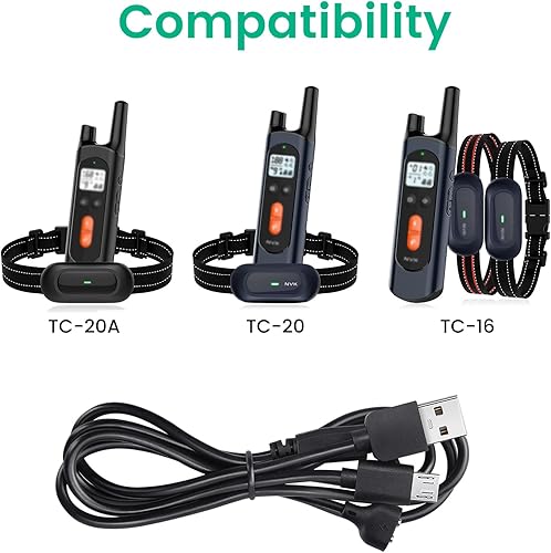 Miniatura 2 de Paquete de 2 cargadores de repuesto para collar de entrenamiento de perros NVK, cable de carga magnético para collar de choque UKE, negro