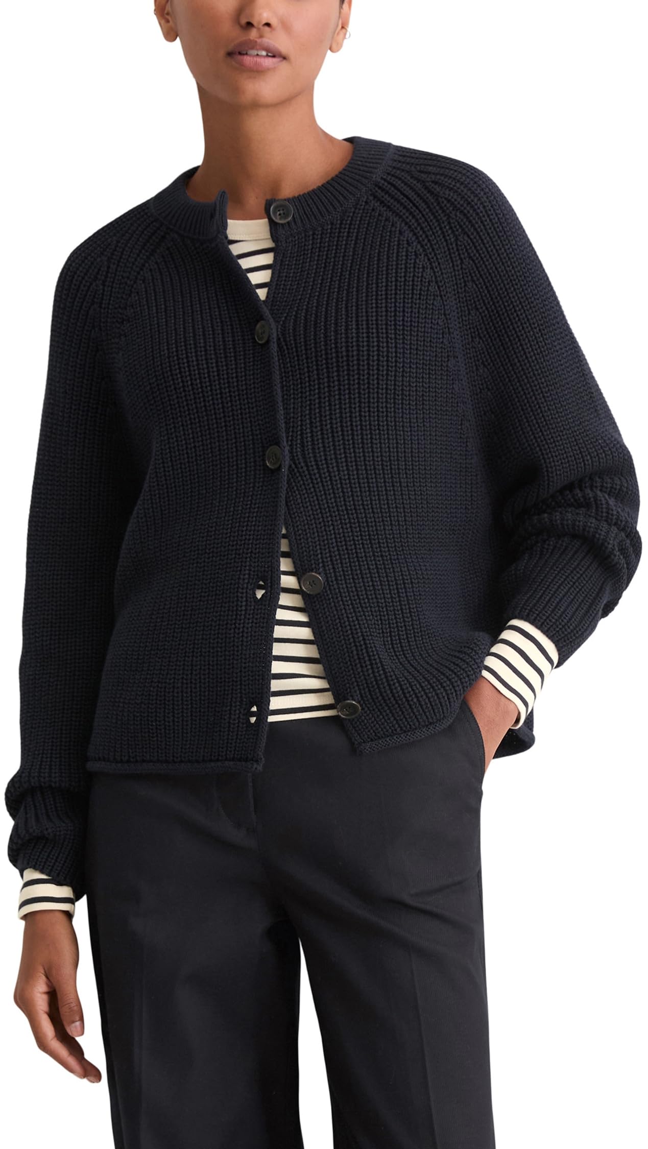 Marc OߴPolo Damen Cardigan aus Bio-Baumwolle mit Rundhalsausschnitt