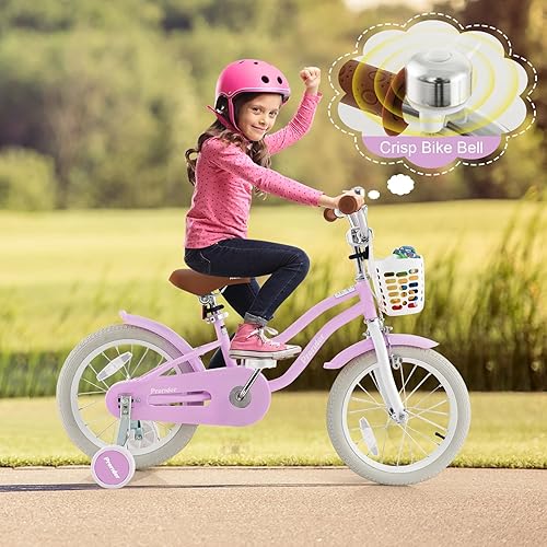 Miniatura 2 de BABY JOY Bicicleta para niños, 12, 14, 16, 18, 20 pulgadas, con asiento ajustable, cesta extraíble, freno de mano y freno de posavasos, ruedas de