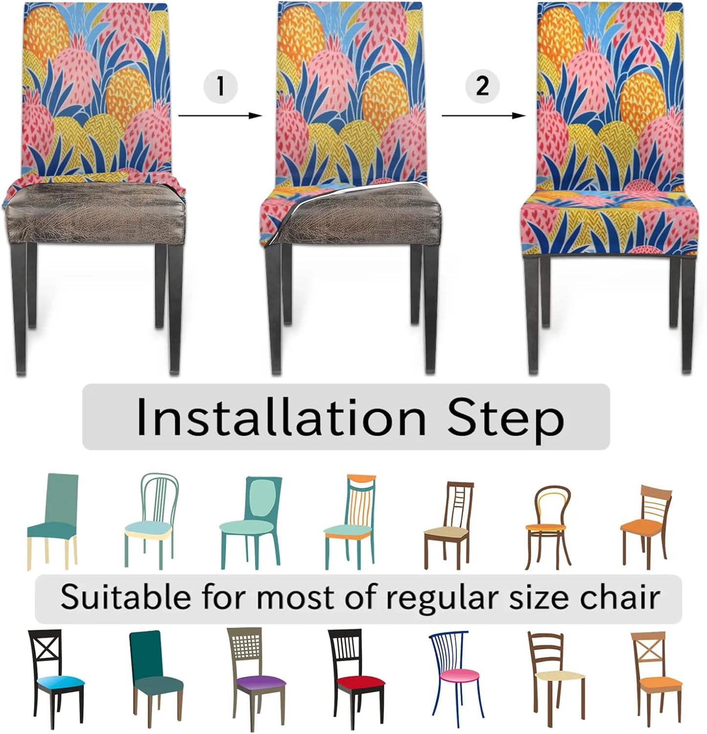 QsirBC Abstract Watercolor Fruit Stretch Dining Room Chair Covers Set of 4 Chair Slipcovers Removable Washable Kitchen Seat Covers Chair Protectors for Hotel Party Wedding