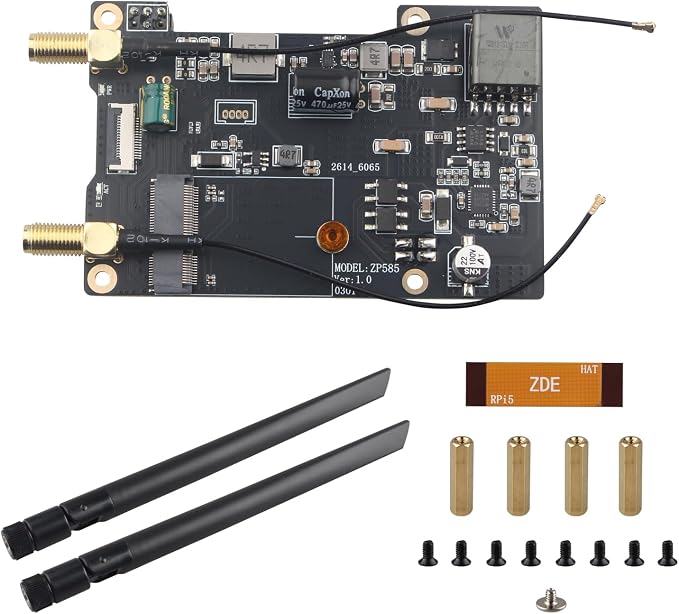 Tarjeta de Red ZDE ZP585 PoE+ HAT PCIe a M.2 E Key WiFi 7/6E/6/5 para Raspberry Pi 5, Adaptador de Expansión con Alimentación por Ethernet miniatura 7