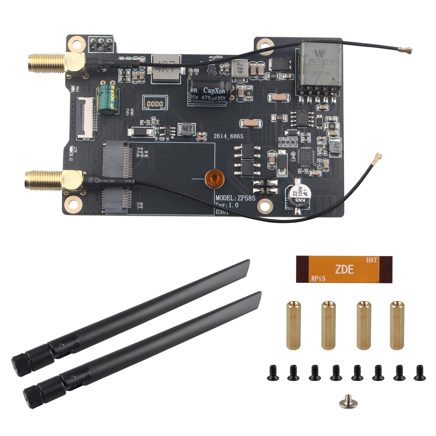 ZDE ZP585 PoE+ Hat PCIe to M.2 E Key WiFi7 6 6E 5 Hat for Raspberry Pi 5 | Power Over Ethernet Adapter Expansion Board, Support Google TPU WiFi 7 BE200 WIFI6E AX210 MT7922 WIFI6 AX200