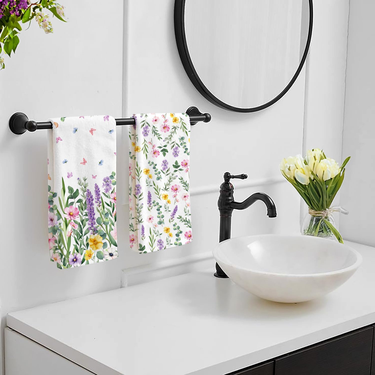 Wildflower Hand Towels Set of 2,Spring Flowers Hand Towels for Bathroom Decorative Soft Absorbent Face Towels for Bathroom Summer Home Hotel Gym Spa Yoga Kitchen 18"x26" - Image 6
