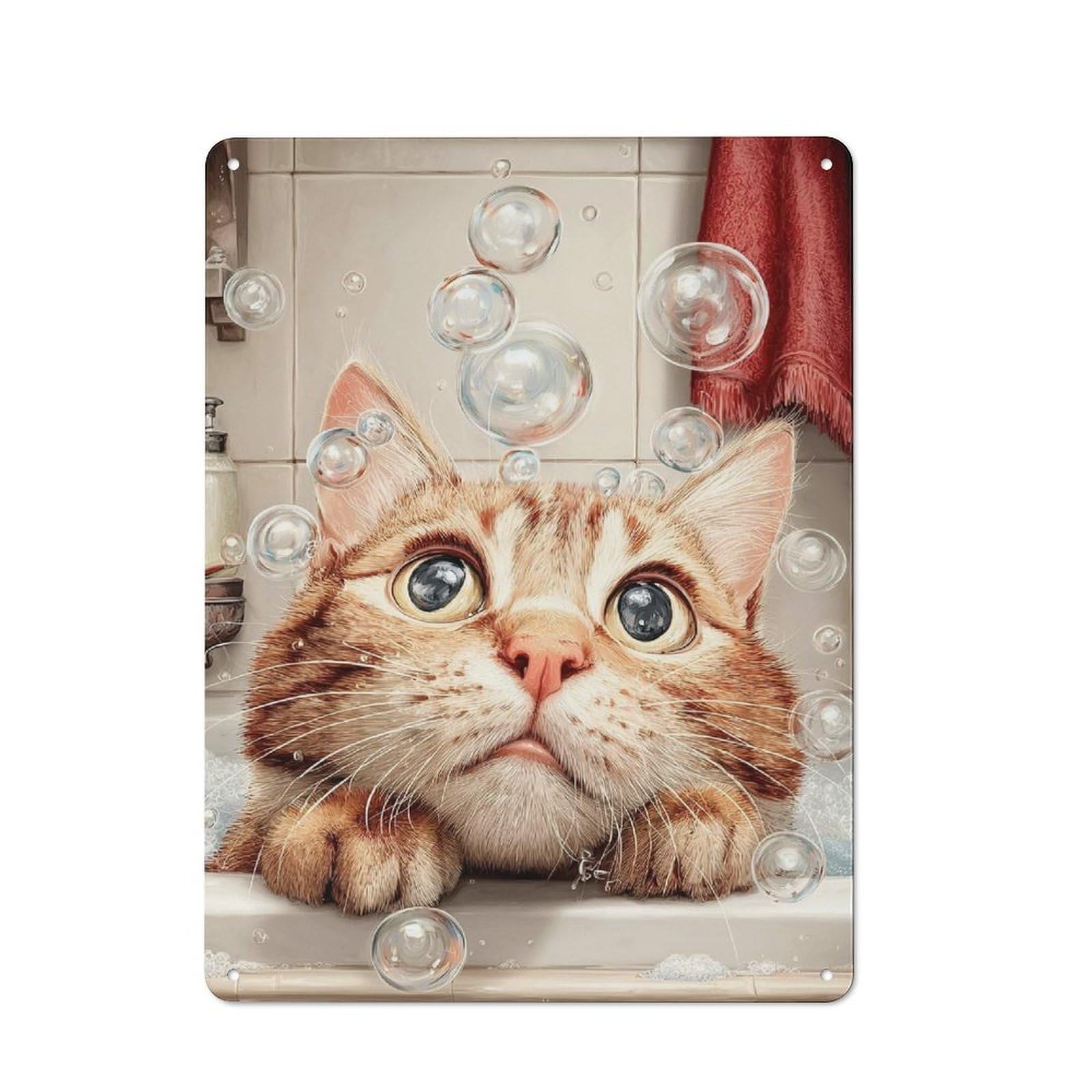 Junmoney Style-16 Cat In Tub With Bubbles Tin Sign 40X30cm For Workshop Wall, Vintage Wall Decor, For Metal Sign Collectors, For Garage And Workshop Walls