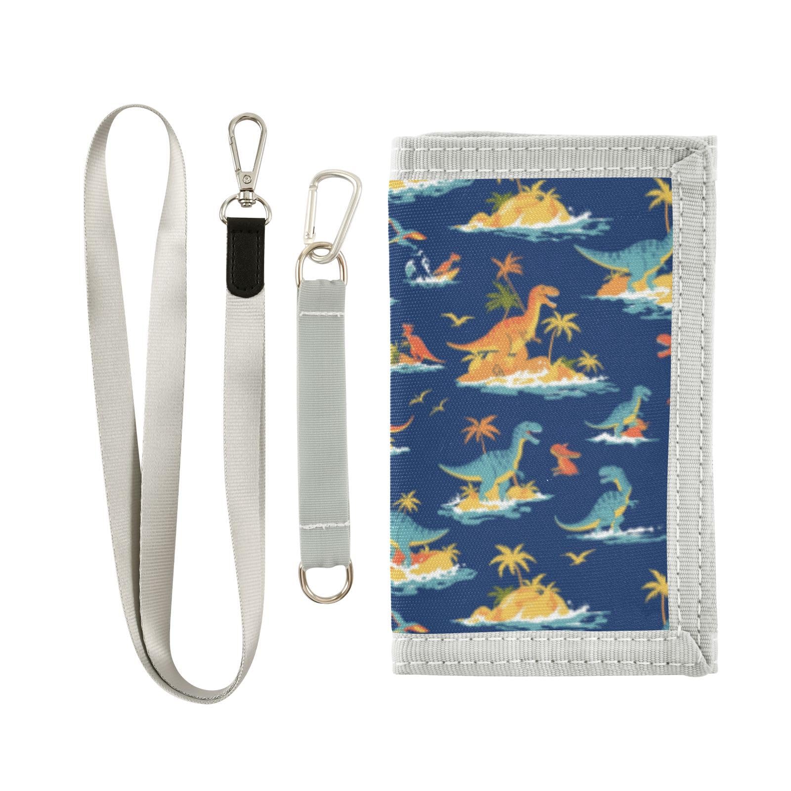 Wusikd Dinosaurs Surfing Kids Wallet for Boys Girls Blue Sky Toddler Trifold Wallet Novelty Wallet for Teens Women Men