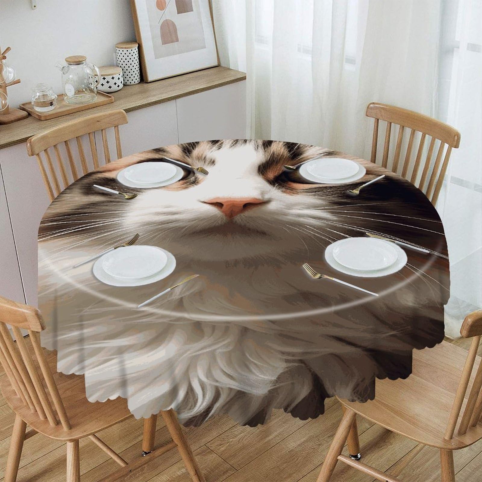 FekiLoot Cat Round Tablecloth 60 Inch Waterproof Heavy Duty Table Cloth Spillproof Washable Table Cover Wrinkle Resistant Tablecloths Decorative Table Cloths