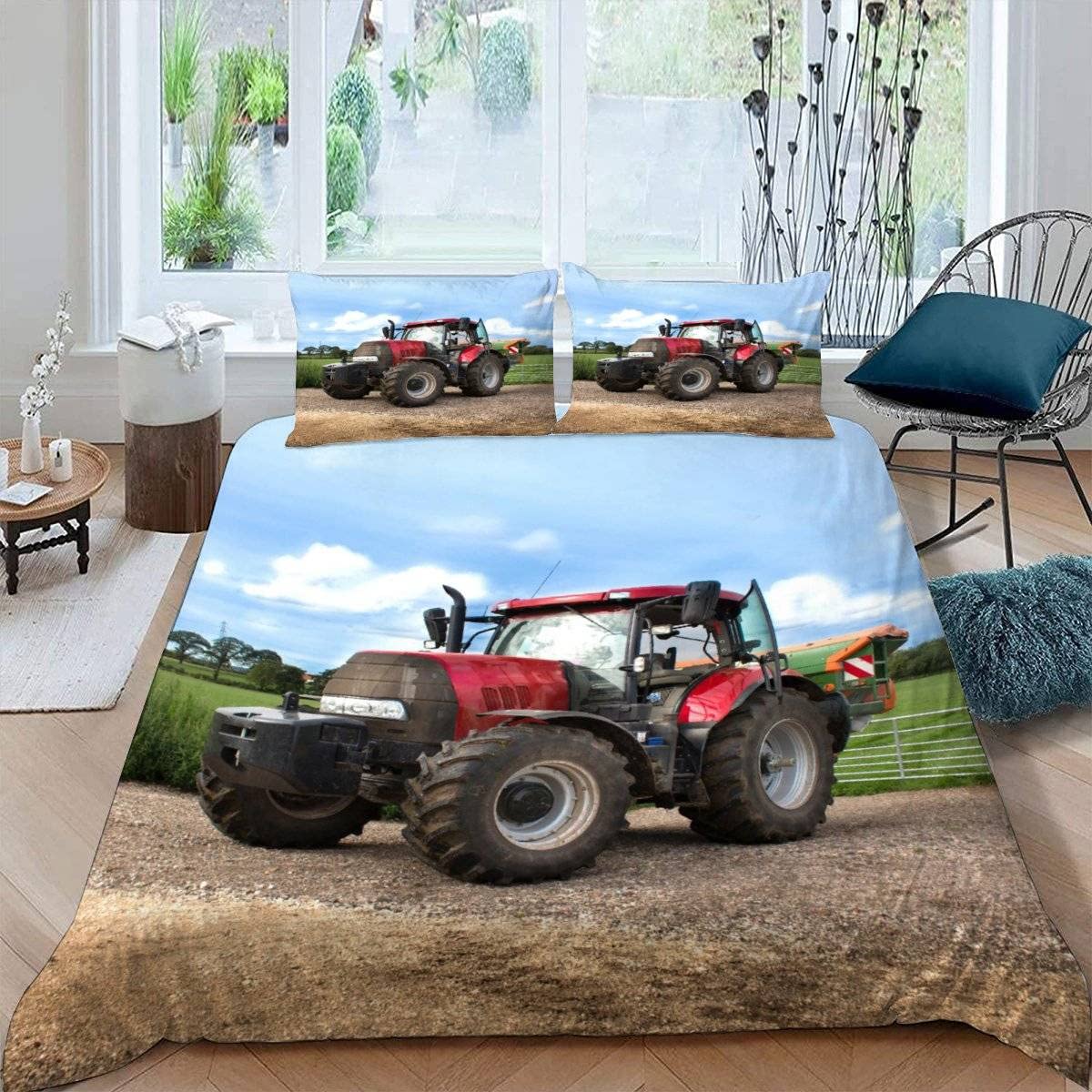 RFFLUX 3D Tractor Single Duvet Cover Set 3 Pieces 135x200 Soft Microfiber Farm Combine Harvester Quilt Cover with Zipper Closure Easy Care Bedding Set with 2 Pillowcase for Kids Boys Girls Teens — image 1
