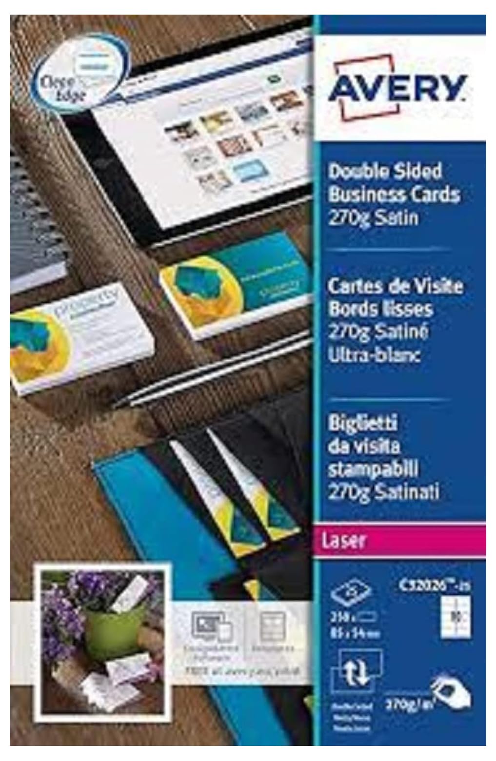Avery Business Cards Double Sided 10 Per Sheet 270gsm Satin (25 sheets / 250 car