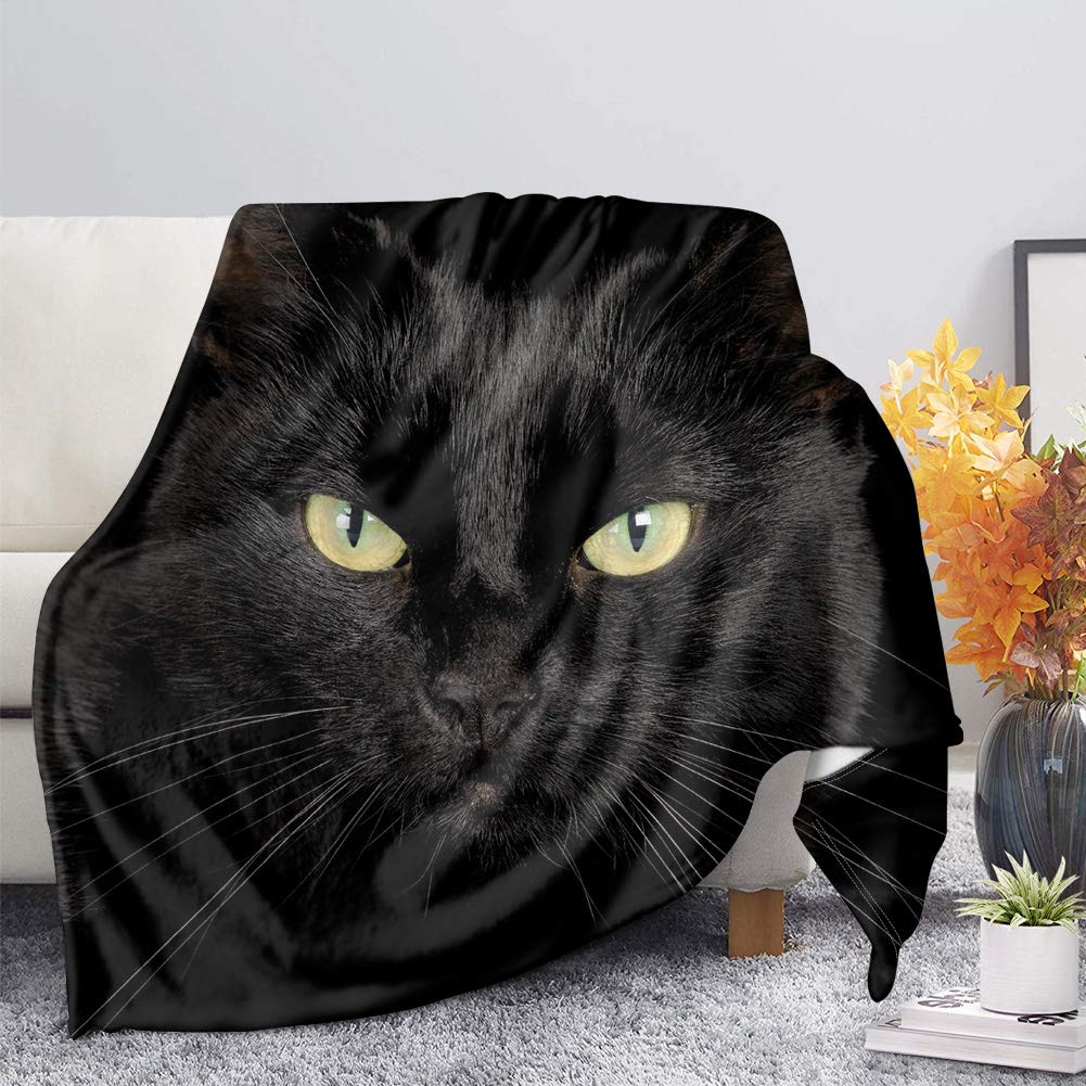Binienty Soft Fleece Blanket, Black Cat Face Print, Throw Blanket for Sofa Couch Bed, Ultra Light Cozy Blankets for Kids