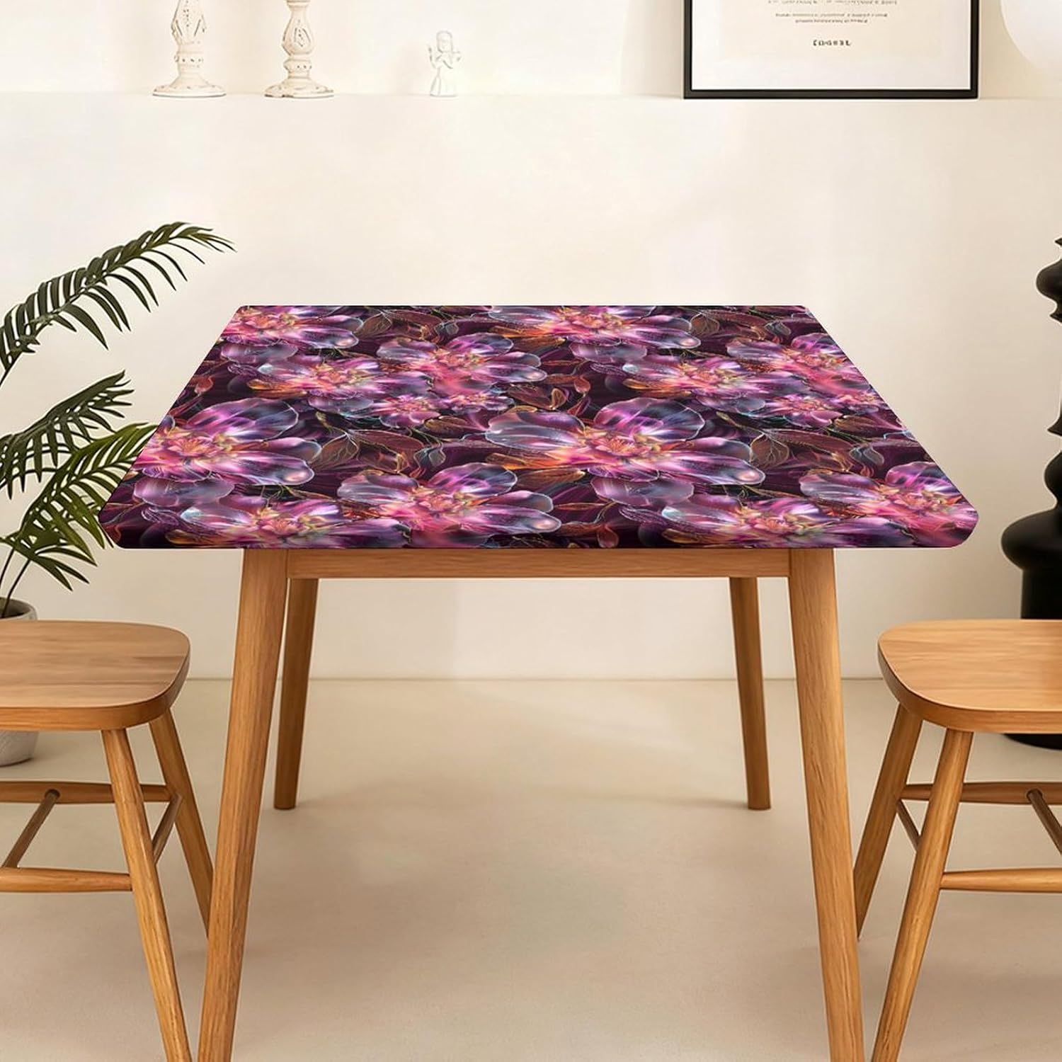 Psychedelic Trippy Purple Flowers Square Tablecloth Print Table Cloths Table Cover Wedding Party Holiday Decor