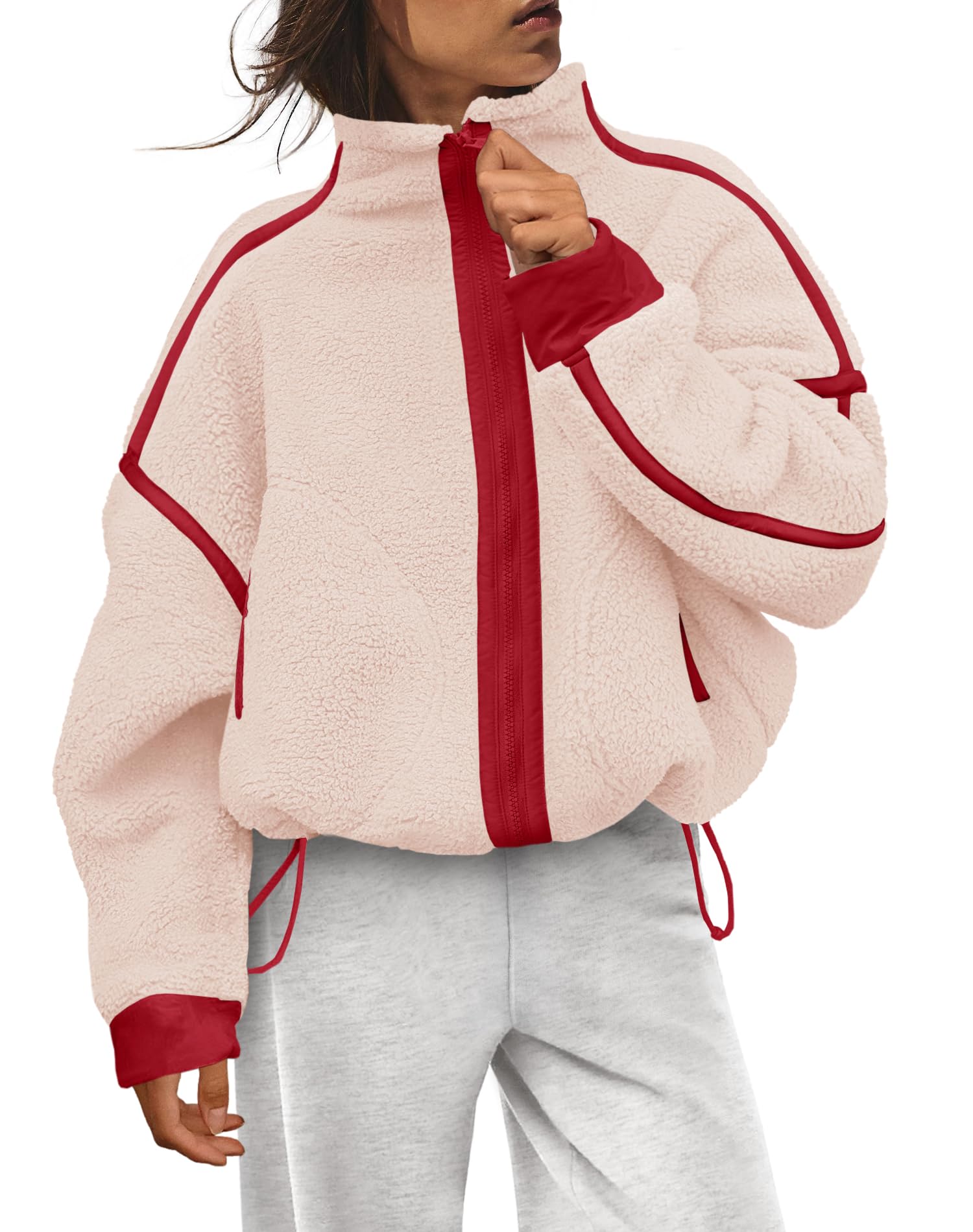 Panadila Women's Fleece Zip Up Jacket - Navy White Combo