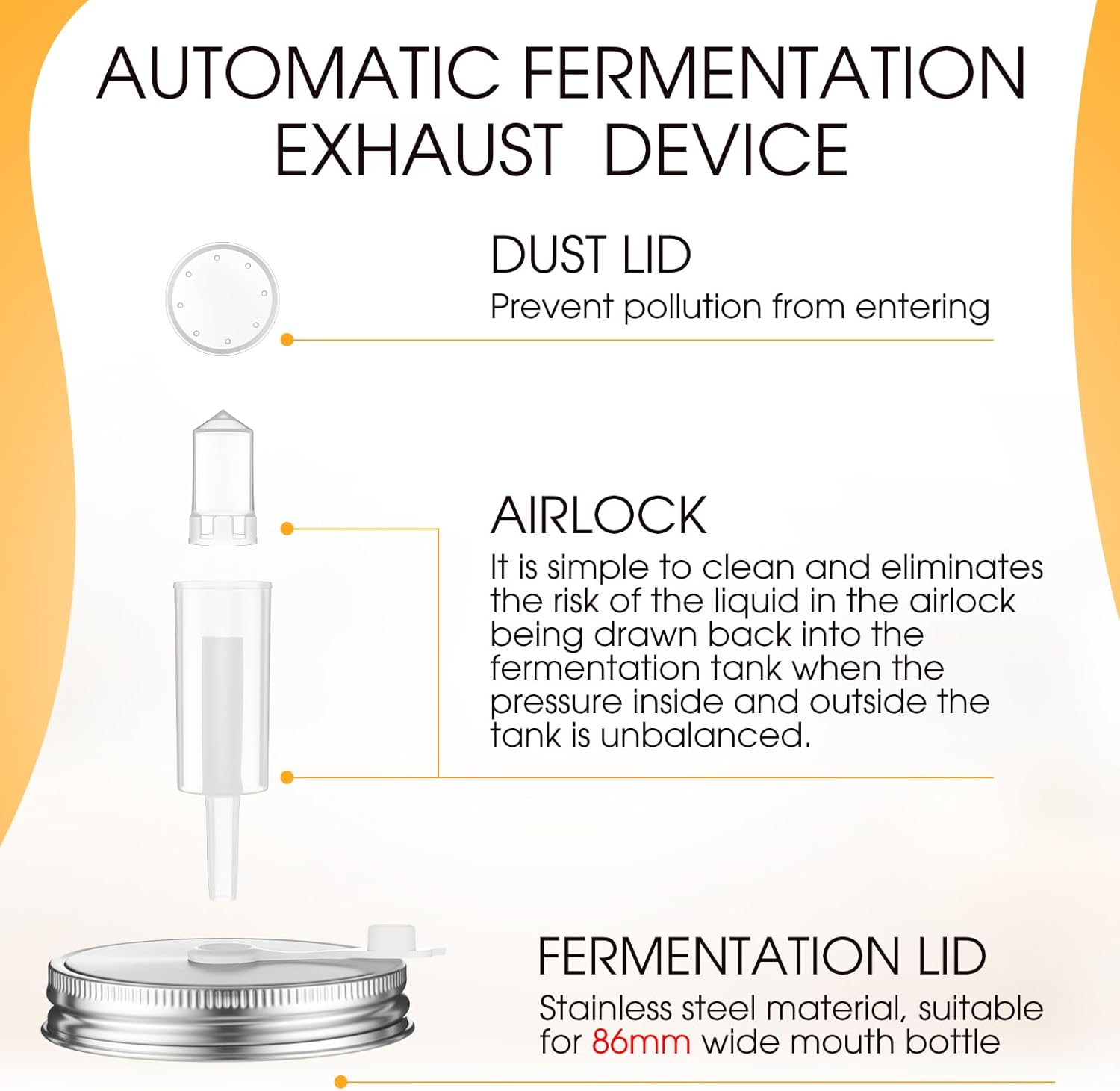 Honeydak 6 Pack Fermentation Jar Kit Include 34 oz Mason Fermentation Jars with Fermenting Weights and Airlocks, Stainless Steel Lids, Pickle Jar for Sauerkraut, Vegetables and Other Fermented Foods