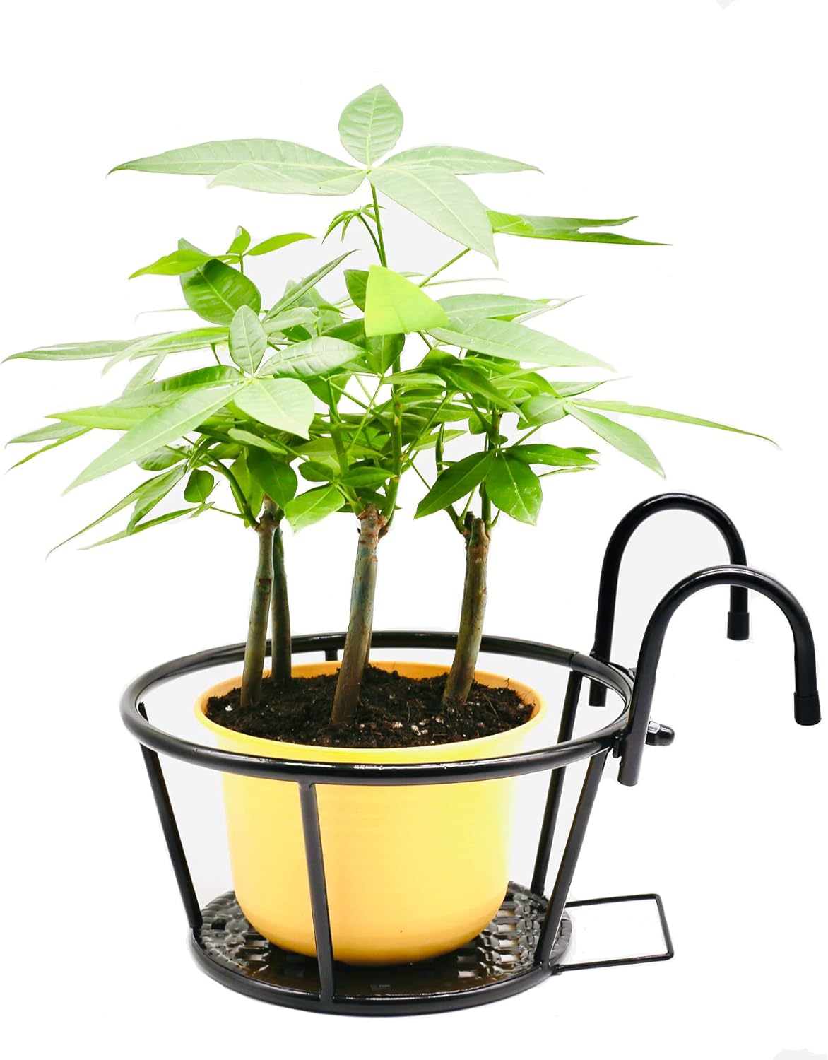 Iron Hanging Basket Flower Pot Support Home Outdoor Balcony Plant Hanging Basket Flower Pot Support Fence Planting Garden Plant Iron Product Package 3 Pieces (Black)