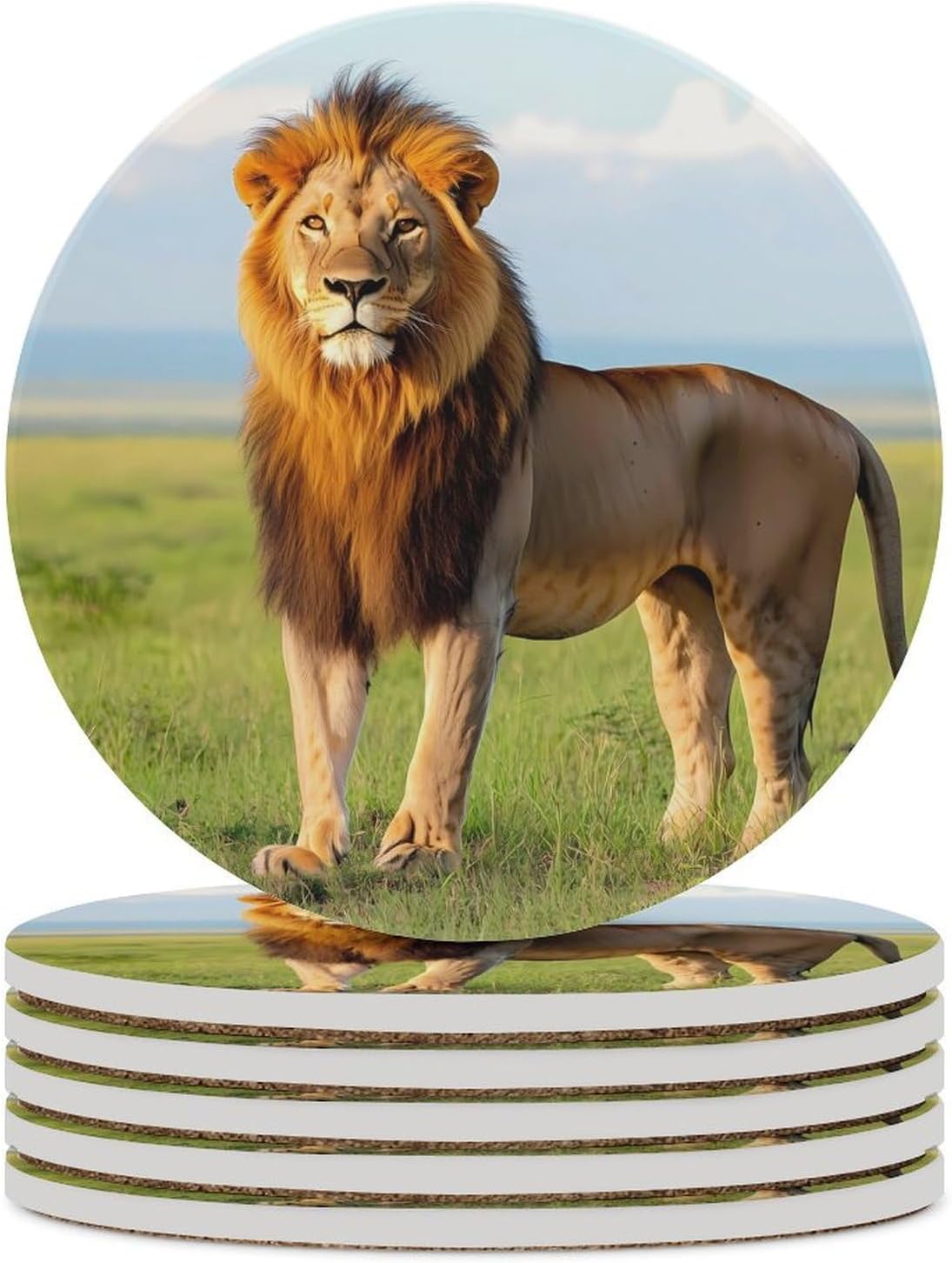 African Lion Funny Round Ceramic Coasters for Drink Absorbent Cup Holders Tabletop Protection