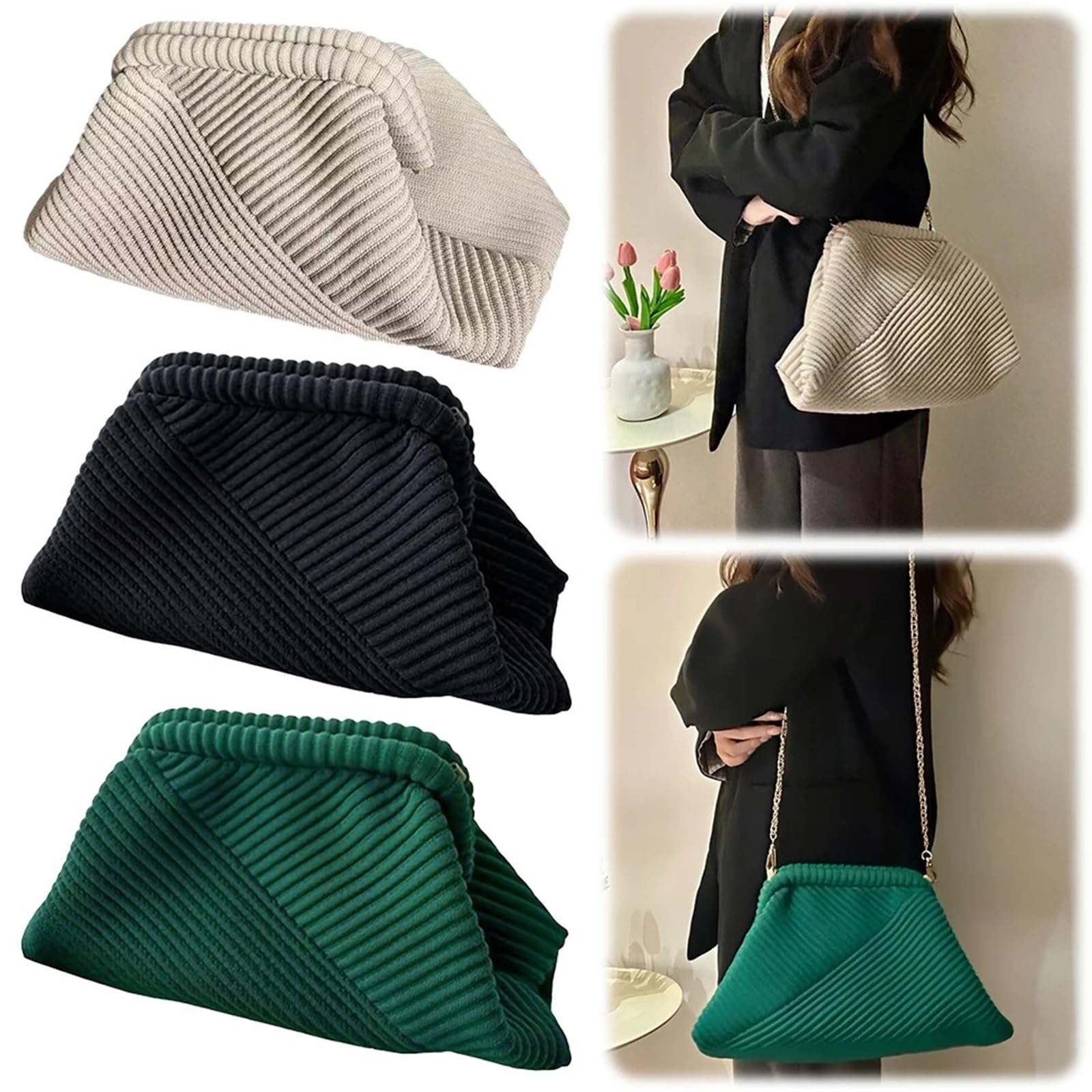 Pochette da sera donna Borsa in velluto a coste a tracolla morbida con pochette di grande capacità a alla moda