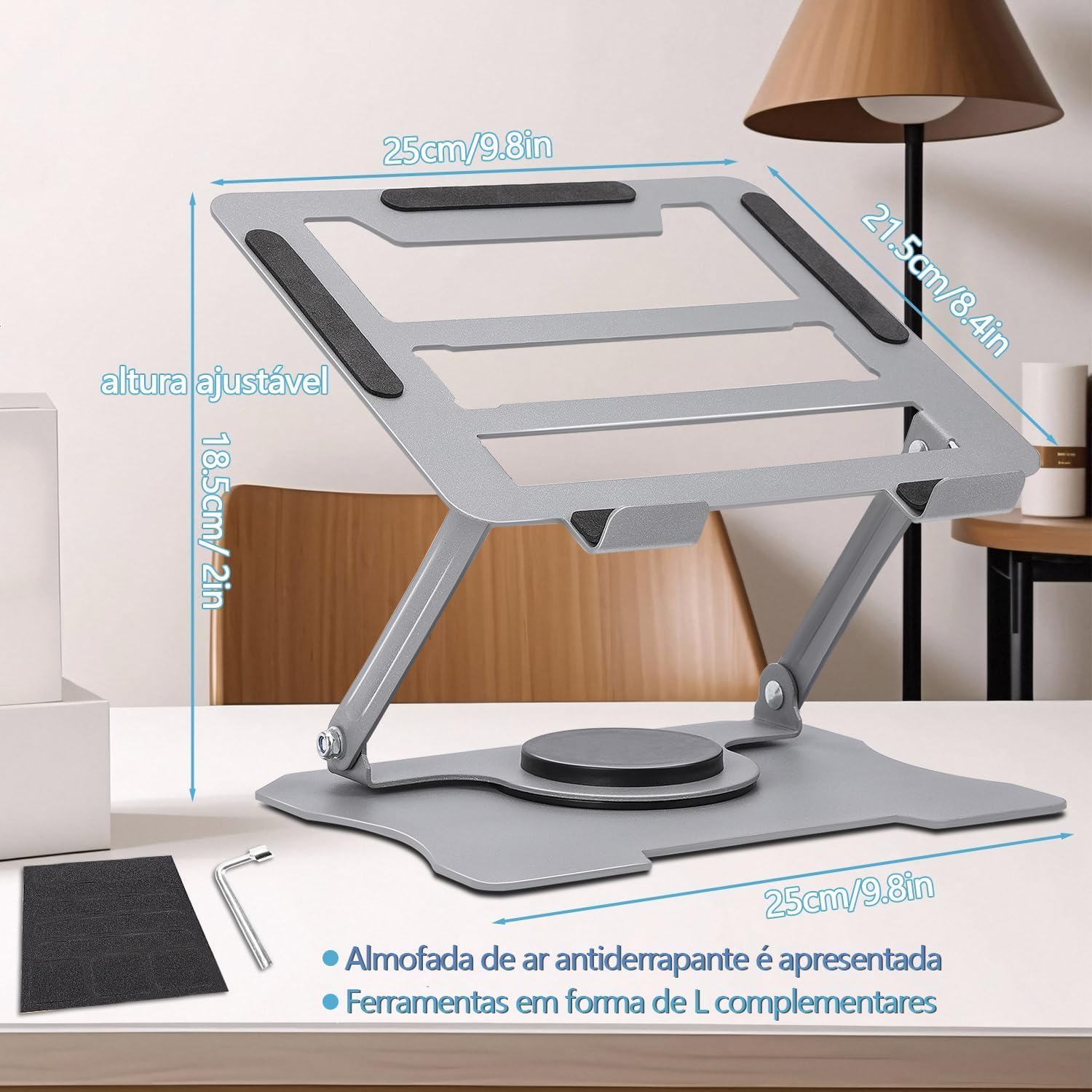 Suporte Notebook, Suportes para Notebook, Giratória 360º Apoio Dobrável Laptop até 17 Polegadas, Suporte para Macbook, Apoio Dobrável Resistente Estável Ergonômico em Metal