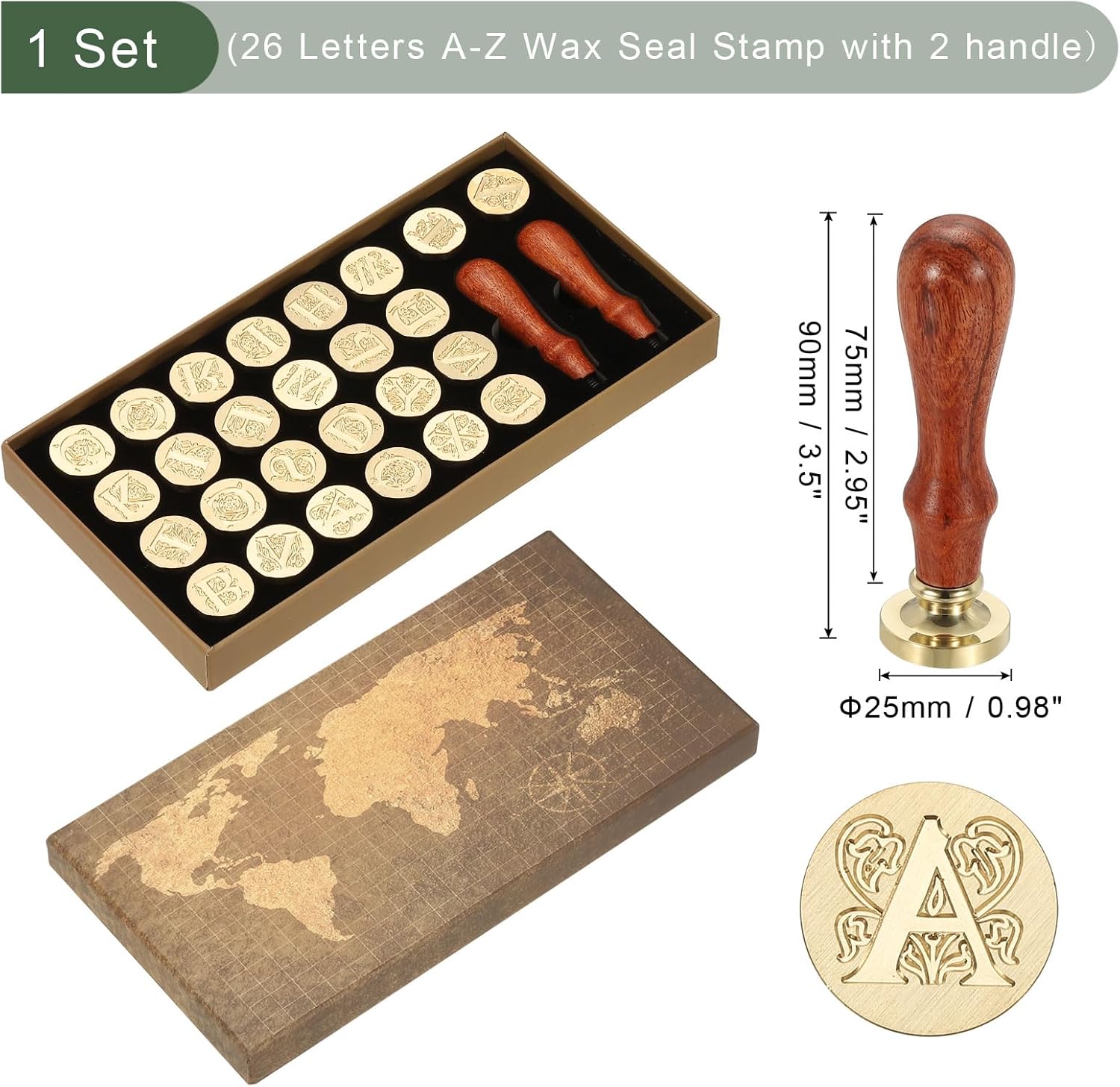 PATIKIL 26 Letters A-Z Alphabet Wax Seal Stamp Kit, Vintage Sealing Stamp with 2pcs Wooden Handles Gift Box for Wedding Invitation, Party, Gift Wrap, Envelope Card, Style 8