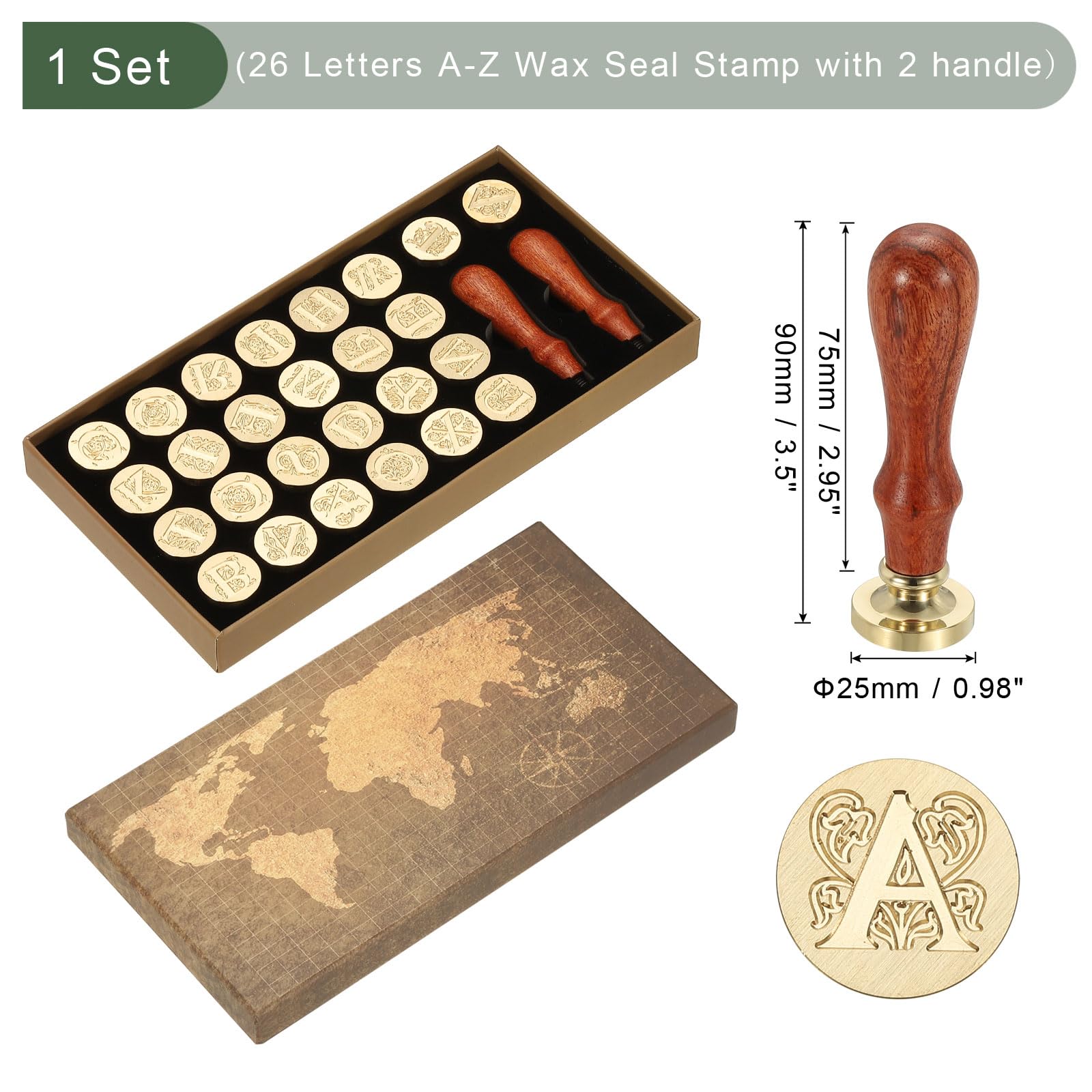 PATIKIL 26 Letters A-Z Alphabet Wax Seal Stamp Kit, Vintage Sealing Stamp with 2pcs Wooden Handles Gift Box for Wedding Invitation, Party, Gift Wrap, Envelope Card, Style 8 - Image 2