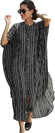 RanRui swimsuit cover up Black&White caftan caftans Womens Vneck short Sleeve kaftan dresses with pocket Caftans