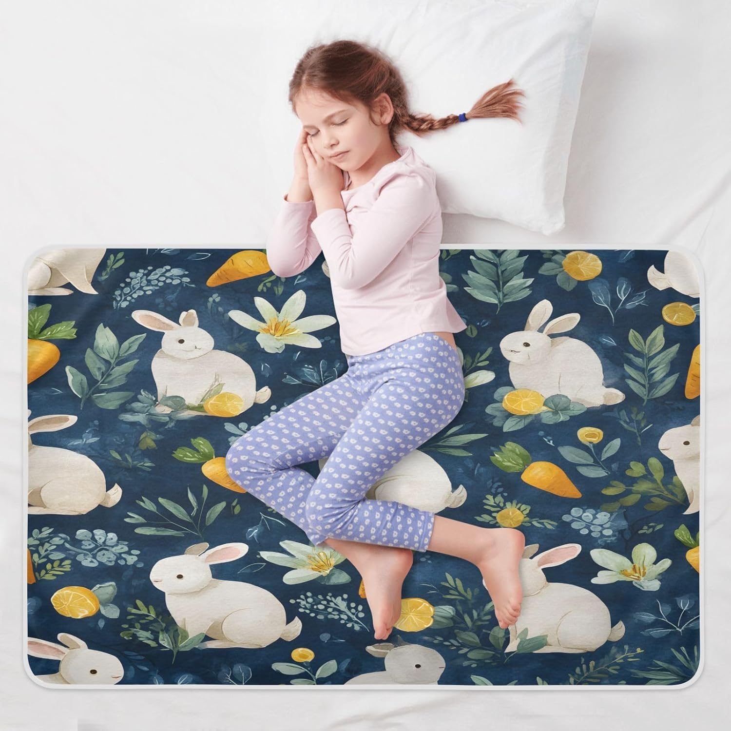 Bunny and Carrot Pattern Change Mat, Diaper Changing Pads for Baby, 3Layers Waterproof Change Pad Foldable Absorbent Mats for Women, Reusable Incontinence Underpads for Patient 34''x52''