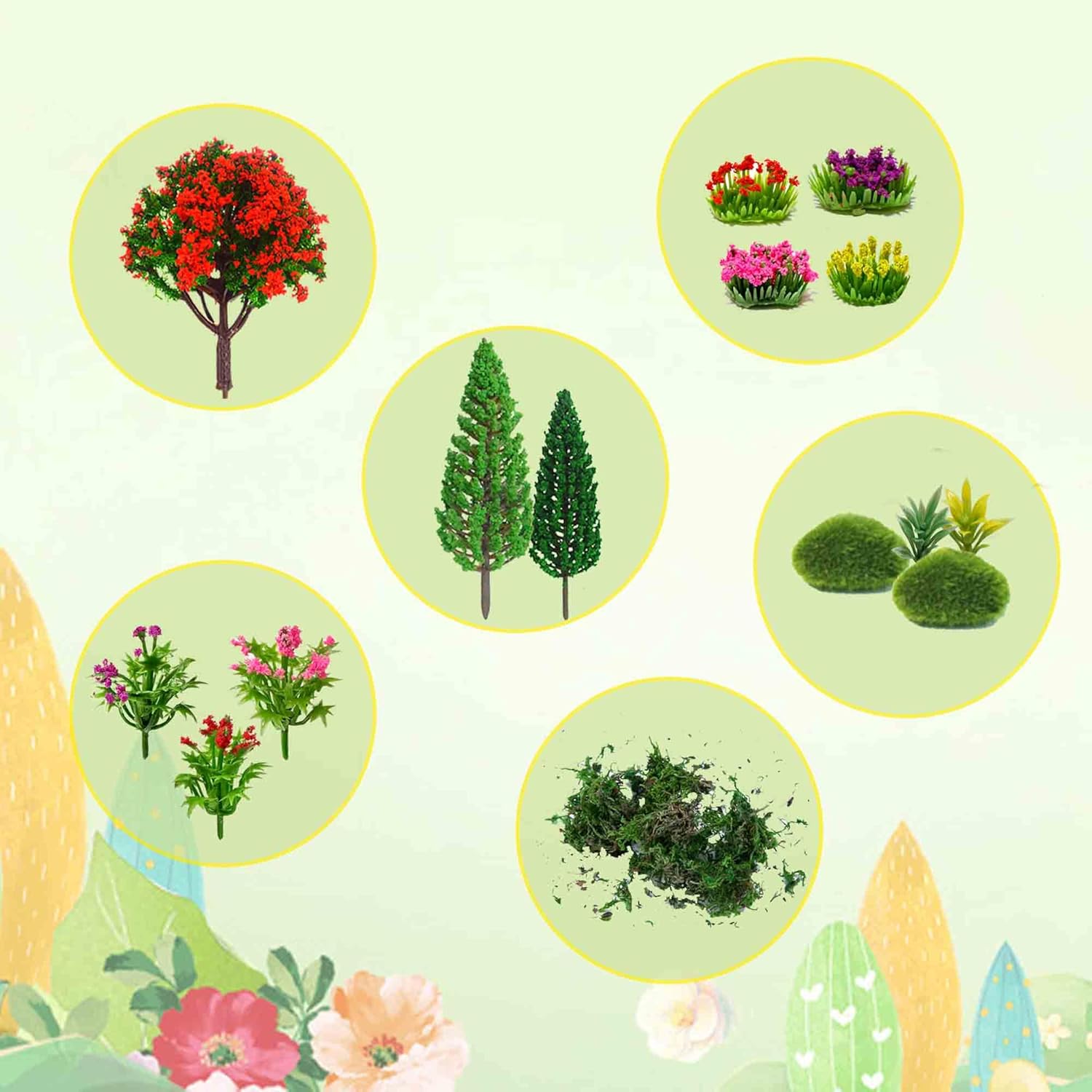 32pcs Model Trees Mixed Model Flower Trees Tree Artificial Fake Mini Flower Decorations for DIY Crafts Landscape Train Railroad Scenery Diorama Supplies - Image 7