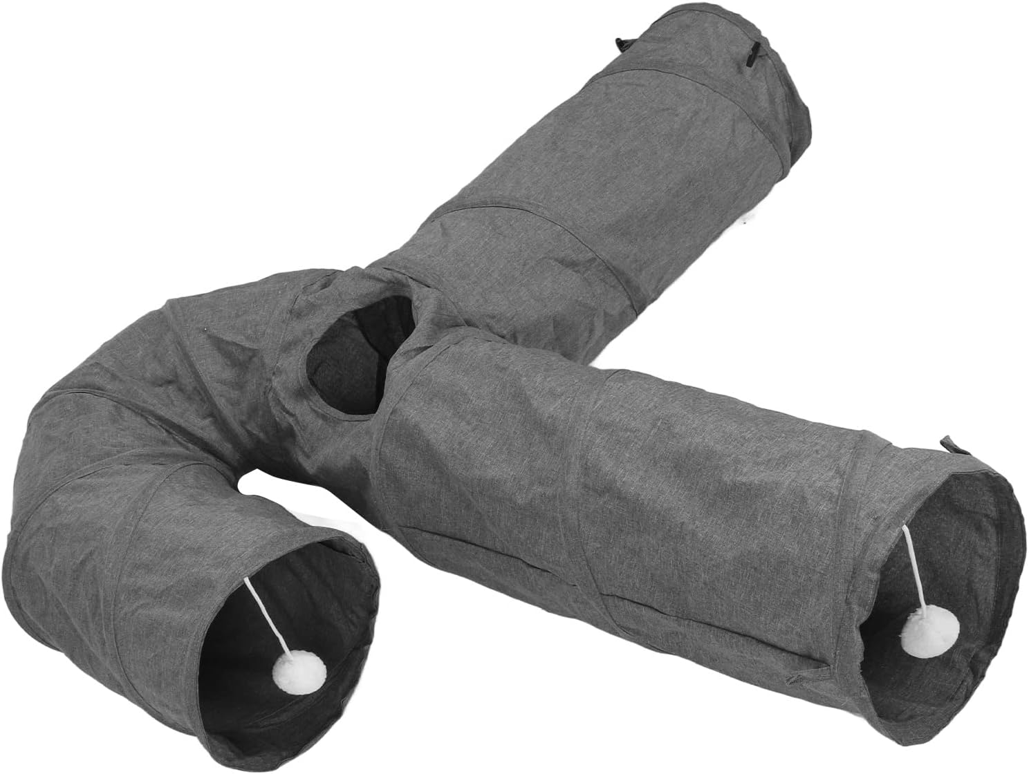 3 Way Cat Tunnel, Foldable Pet Toy, Canvas Material, Built in Hanging Plush Ball, Skylight Opening, Suitable for Cats Kittens Daily Exercise