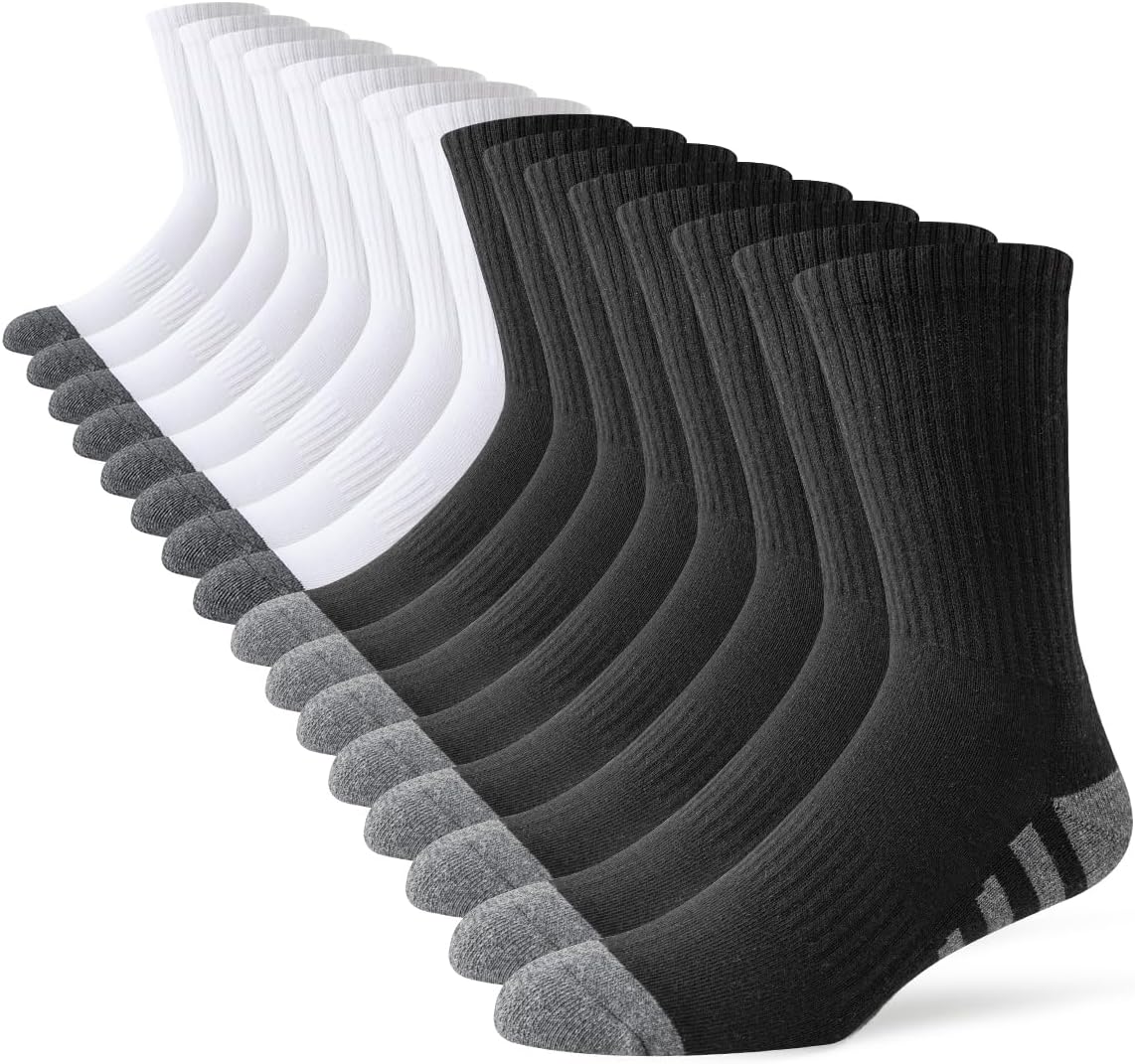 JOYNÉE 8 Pairs Mens Crew Work Cushion Socks Long Athletic Running Socks Workout Breathable Socks