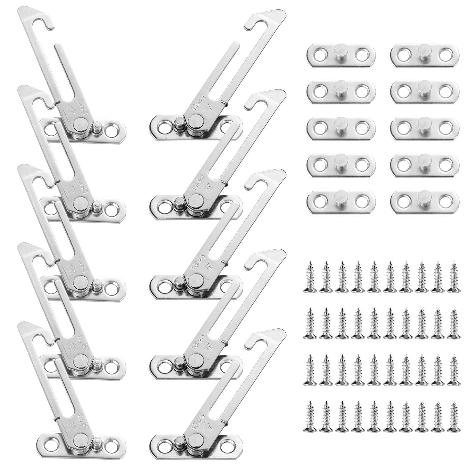 10 Pcs Window Restrictors Locks Stainless Steel Child Security Restrictor Hook with Screws 5 Left & 5 Right Handed Opening Limiters Restrictor Safety Catch for UPVC Window Home School Hotel
