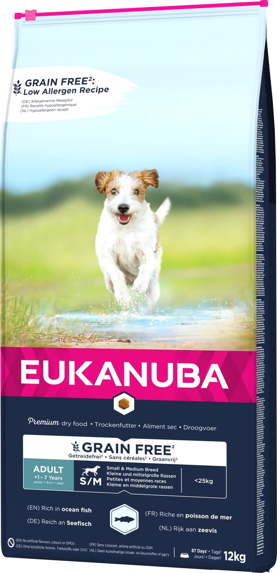 Eukanuba Hundefutter getreidefrei mit Fisch für kleine und mittelgroße Rassen - Trockenfutter für ausgewachsene Hunde, 12 kg