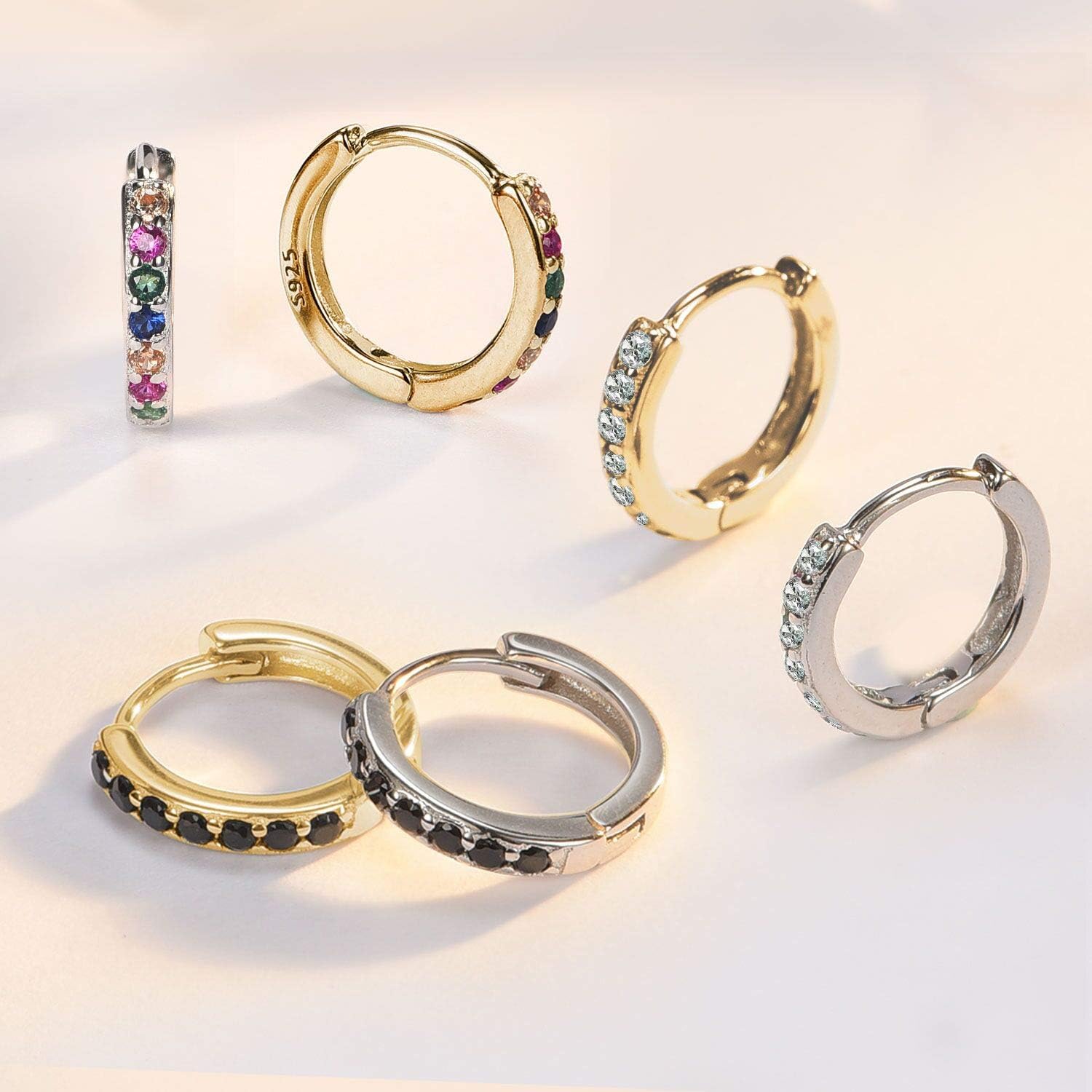 SWEETV 925 Sterling Silver Huggie Hoop Earrings for Women Girls-Tiny Small Cartilage Hoop Earring - Image 6