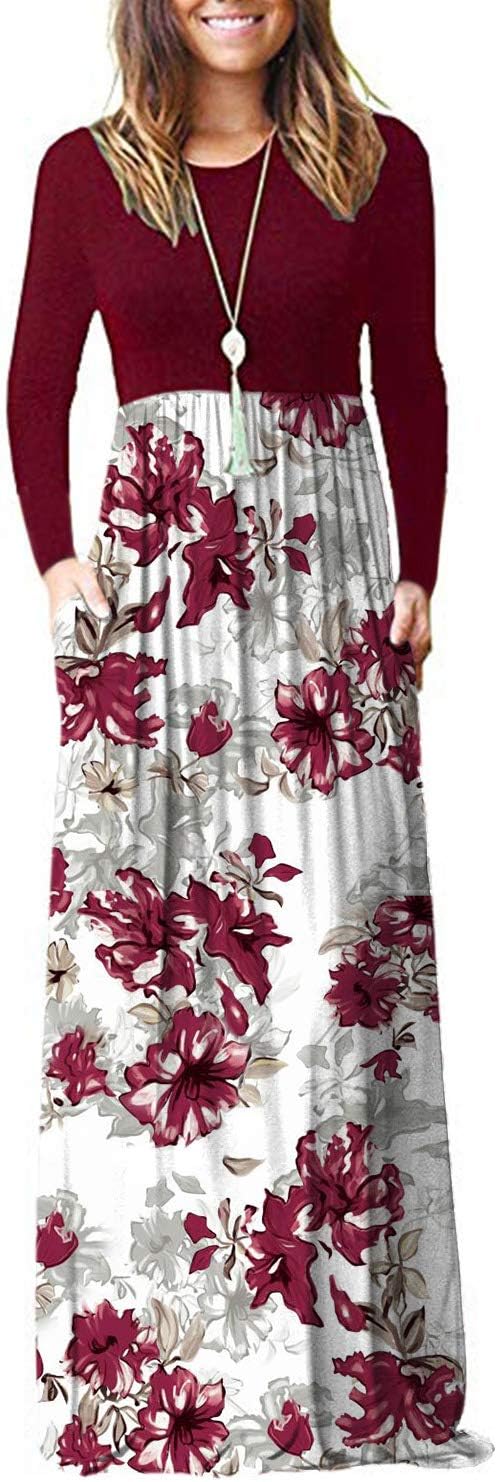 AUSELILY Women's Long Sleeve Dress Loose Plain Long Casual Maxi Dresses with Pockets 2025 New