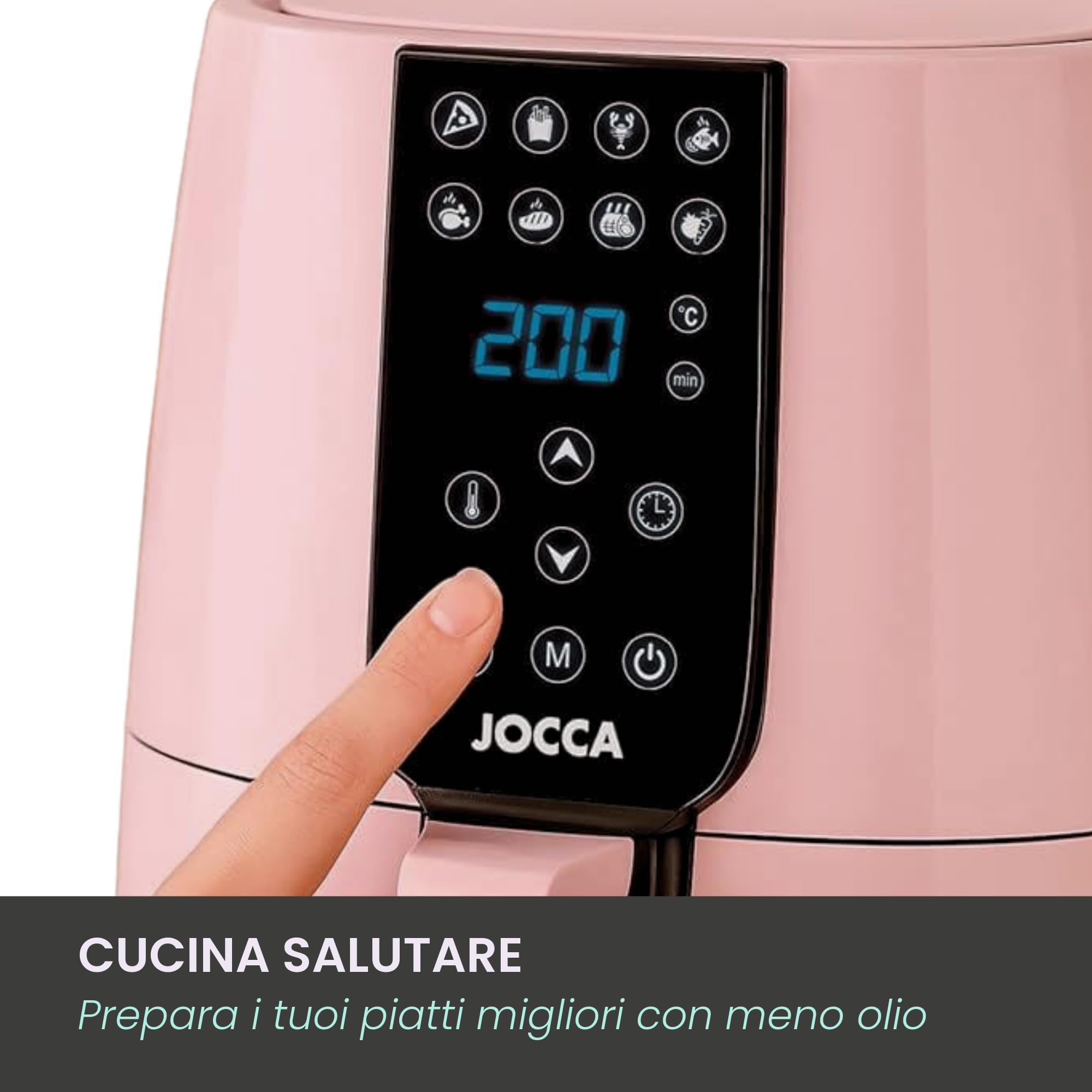 Jocca, Friggitrice ad Aria, Sweet Line, Display LED con 8 Programmi, Temperatura Regolabile, Potenza di 1450W, Risparmio Energetico, Rosa, 3,8L