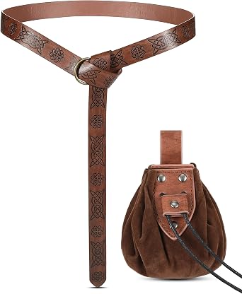Panitay 2 Pcs Medieval Viking Belt Pouch Set Halloween Renaissance Accessories Faux Leather Belt Pouch for Men Women