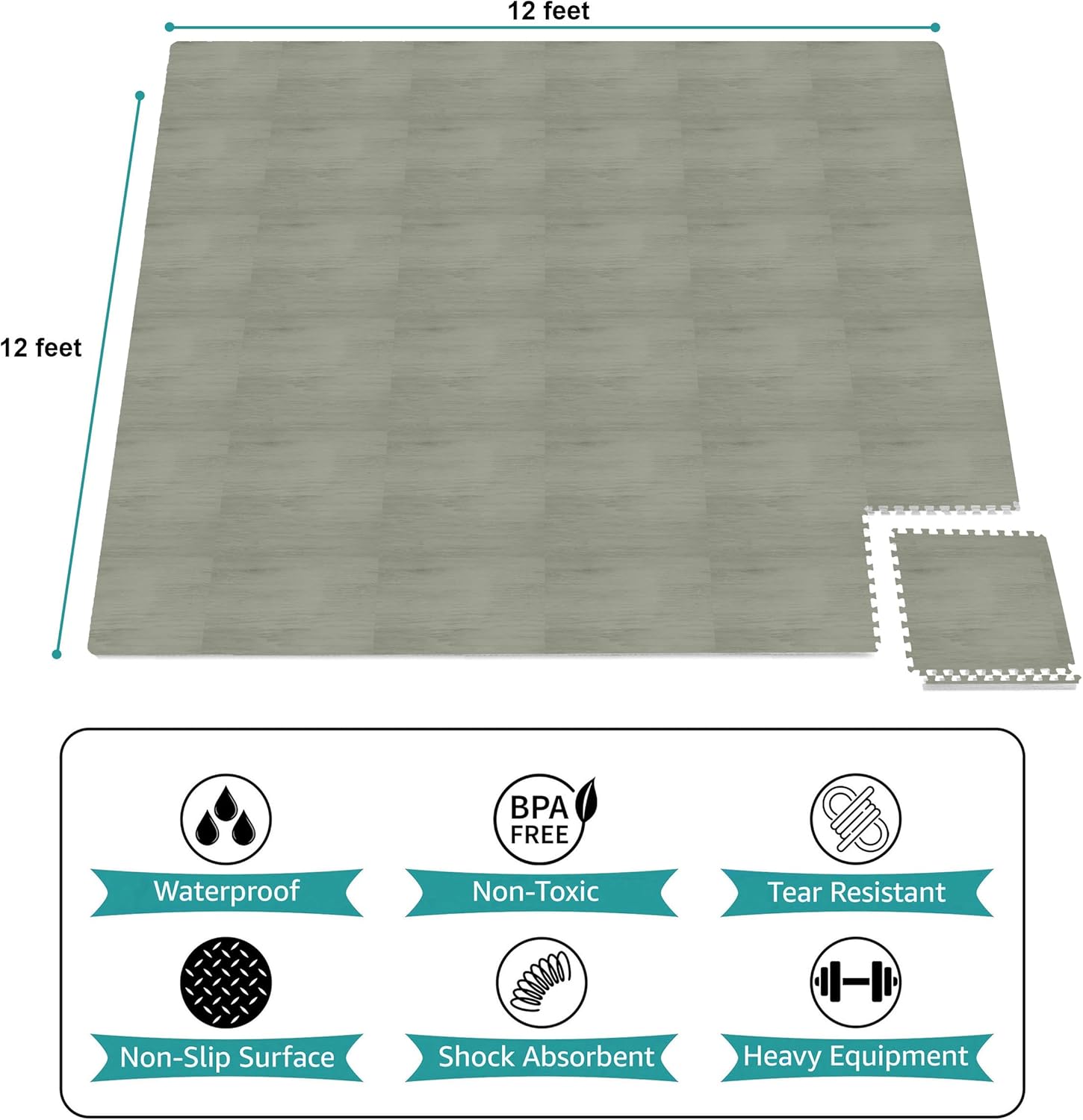 Sorbus 144 Sq. Ft. Wood Grain Floor Tiles Foam Mat EVA Interlocking Mats Tile 3/8-Inch Thick Flooring Wood Puzzle Exercise Mats w/Borders - Home Playroom Basement, Apartment, Trade Show, Baby, Dance