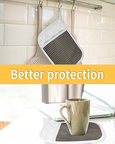 Miniatura 7 de Juego de 2 agarraderas de tela de toalla para cocina, antideslizantes, aislantes y térmicas, con bolsillo, guantes gruesos para horno, posavasos