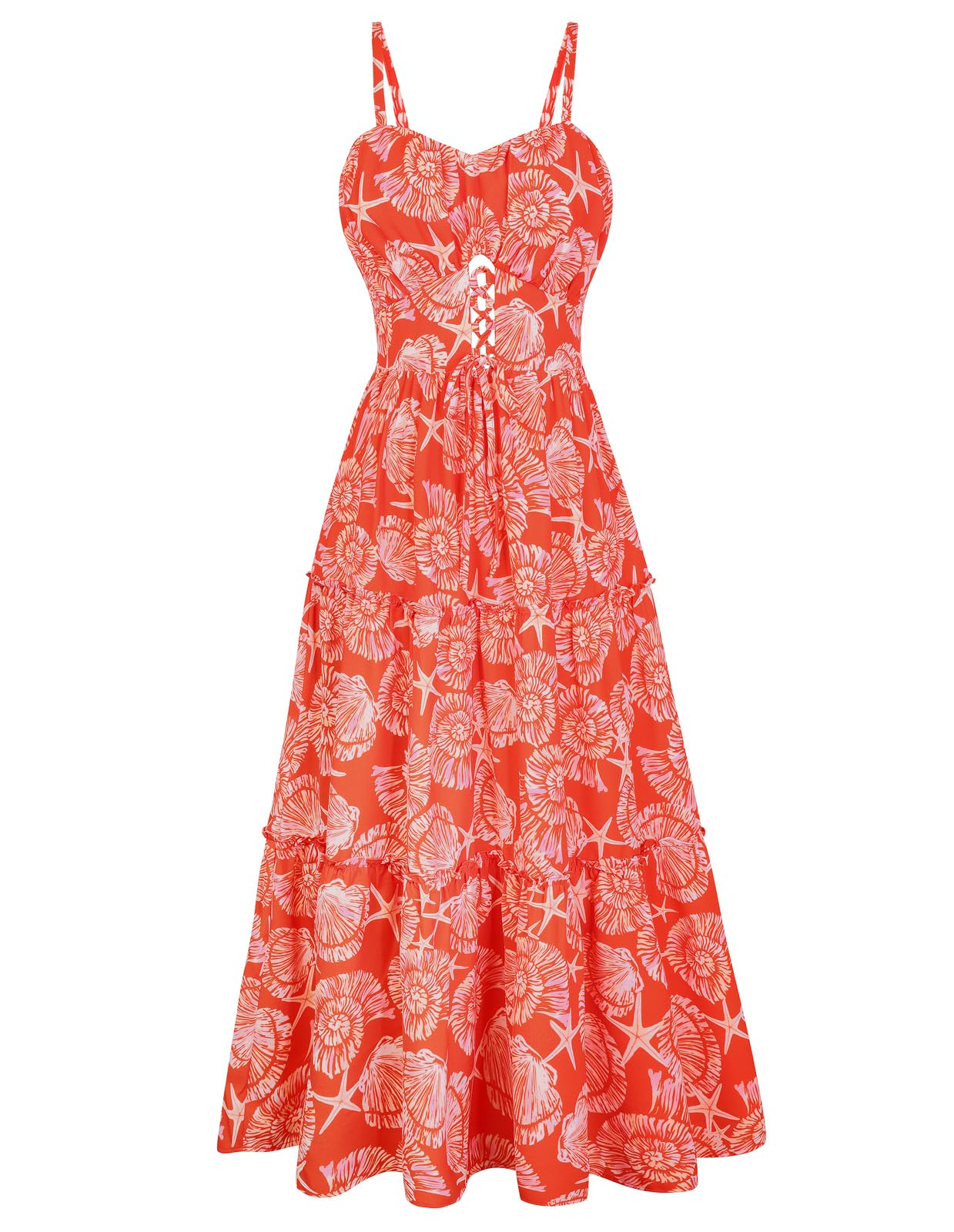 GRACE KARIN 2026 Women's Spaghetti Vacation Sundress Summer Beach Flowy Boho Floral Maxi Dresses with Pockets Orange White Floral S