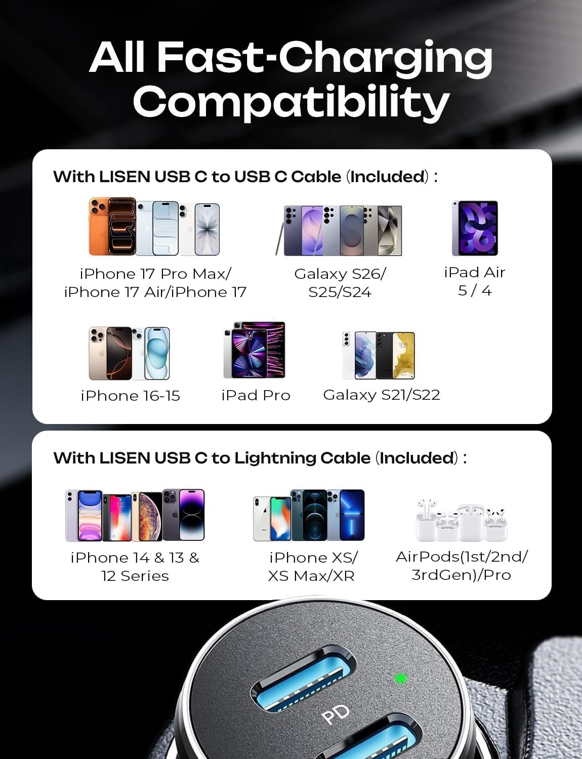 AINOPE 67.5W 12V Car Charger, Cigarette Lighter USB Charger Fast Charging — Amazon image 6