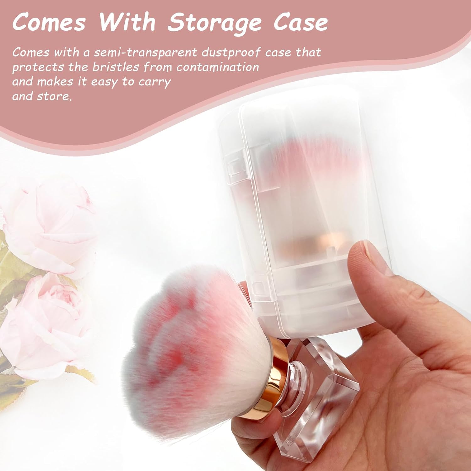 Pink Rose Nail Dust Brush – Soft Nylon Powder Duster for Acrylic Nails & Manicure Cleaning