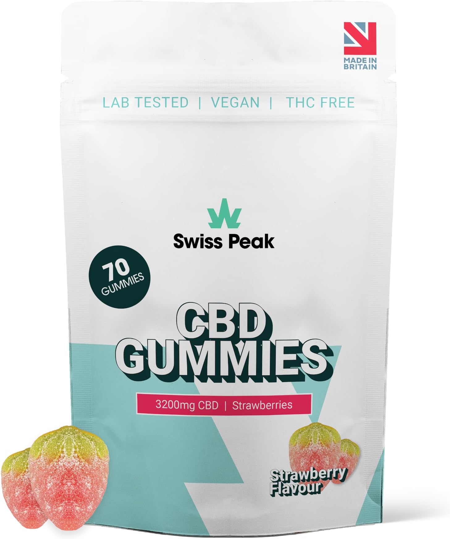 High-Strength 3200mg CBD Strawberry Flavoured Gummies, 70 Gummies Per Tub, Non-GMO, All Natural & No THC, Vegan, Gluten-Free | UK-Made