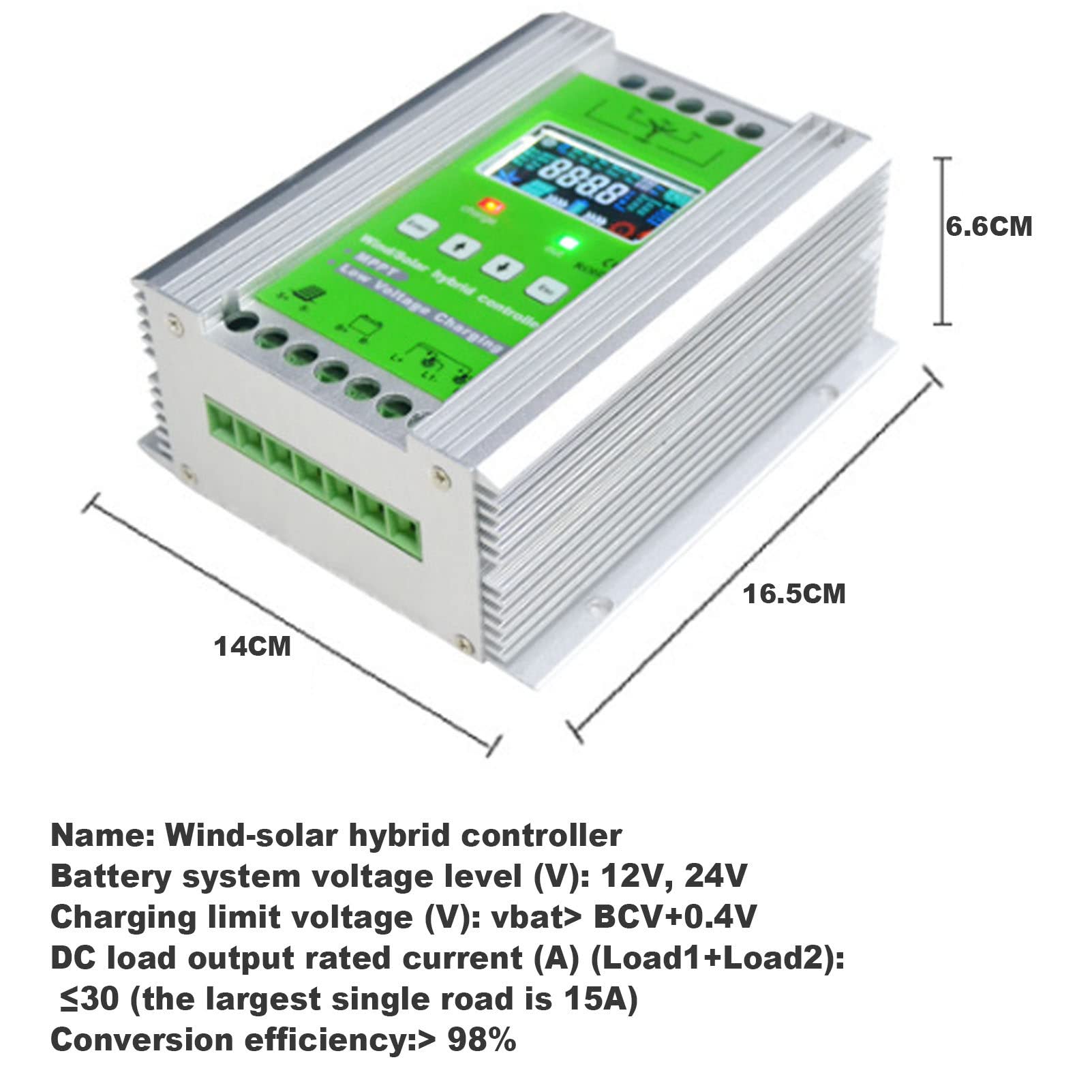 Regolatore di carica solare, 12V/24V IP32 Regolatore di carica solare MPPT impermeabile Regolatore di carica del pannello solare Doppio display LCD USB(30A
