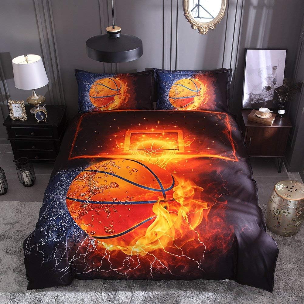 Lldaily 3D Sports Basketball Bedding Set for Teen Boys,Duvet Cover Sets with Pillowcases,Queen Size,3PCS,1 Duvet Cover+2 Pillow Shams,(Comforter not Included)